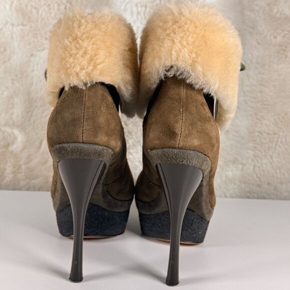 L.A.M.B. Brown Suede Shearling-Lined Platform Ankle Boots Size 7 - Picture 3 of 16